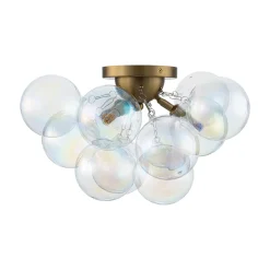 Brass Cluster Iridescent Glass Globe Bubble Ceiling Light