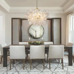 Brass Cluster Ribbed Glass Globe Bubble Chandelier