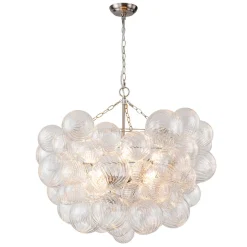 Brass Cluster Ribbed Glass Globe Bubble Chandelier