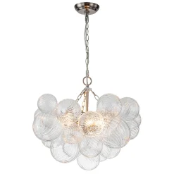 Brass Cluster Ribbed Glass Globe Bubble Chandelier