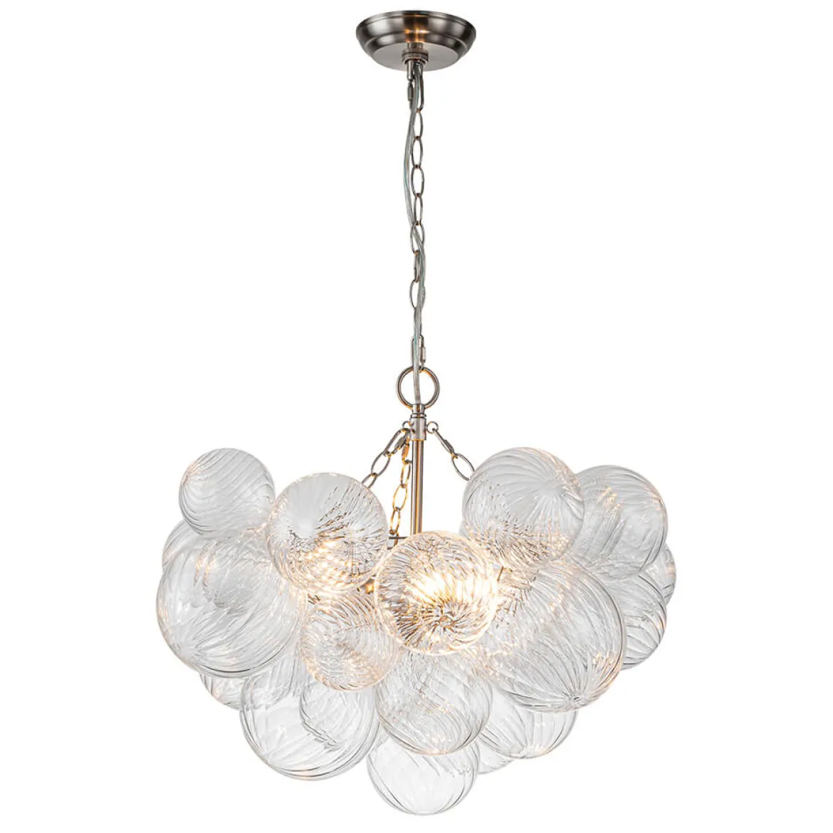Brass Cluster Ribbed Glass Globe Bubble Chandelier