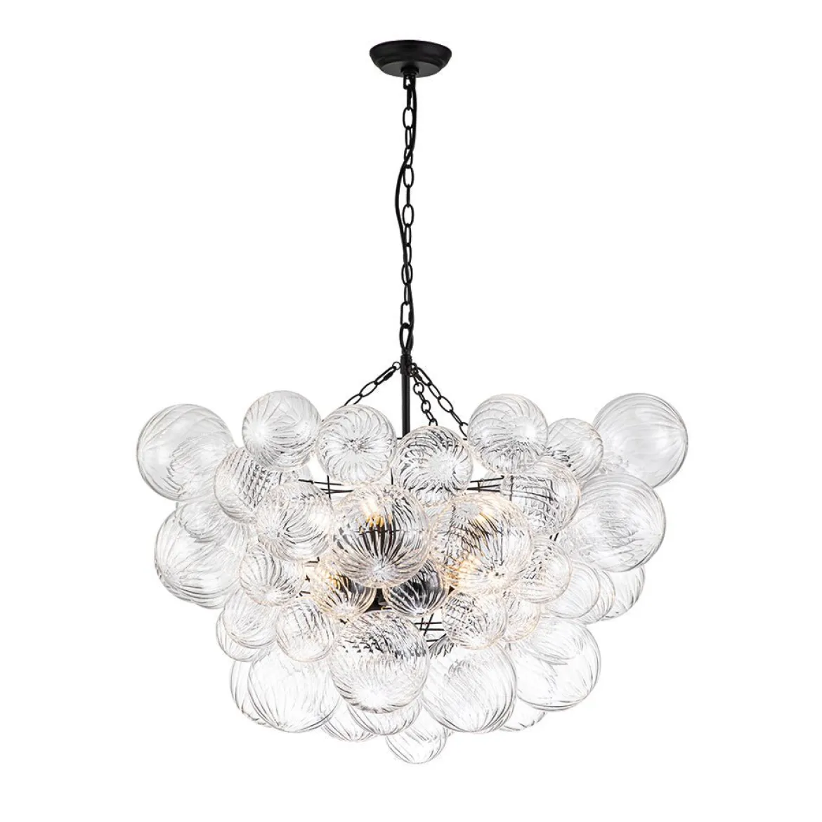 Brass Cluster Ribbed Glass Globe Bubble Chandelier