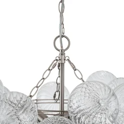 Brass Cluster Ribbed Glass Globe Bubble Chandelier