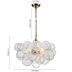Brass Cluster Ribbed Glass Globe Bubble Chandelier