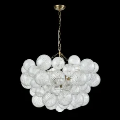 Brass Cluster Ribbed Glass Globe Bubble Chandelier