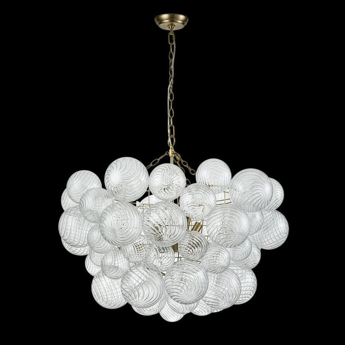 Brass Cluster Ribbed Glass Globe Bubble Chandelier