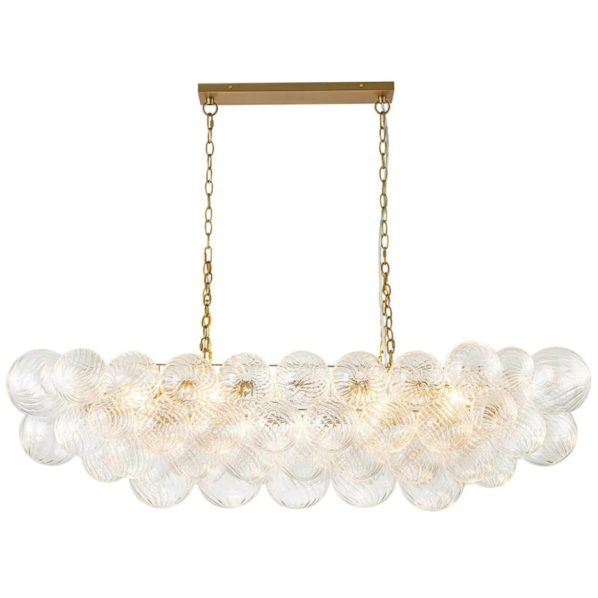 Brass Cluster Ribbed Glass Globe Bubble Linear Chandelier