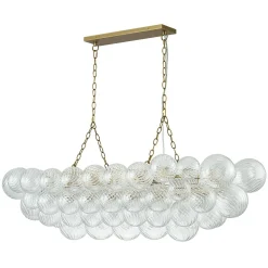 Brass Cluster Ribbed Glass Globe Bubble Linear Chandelier
