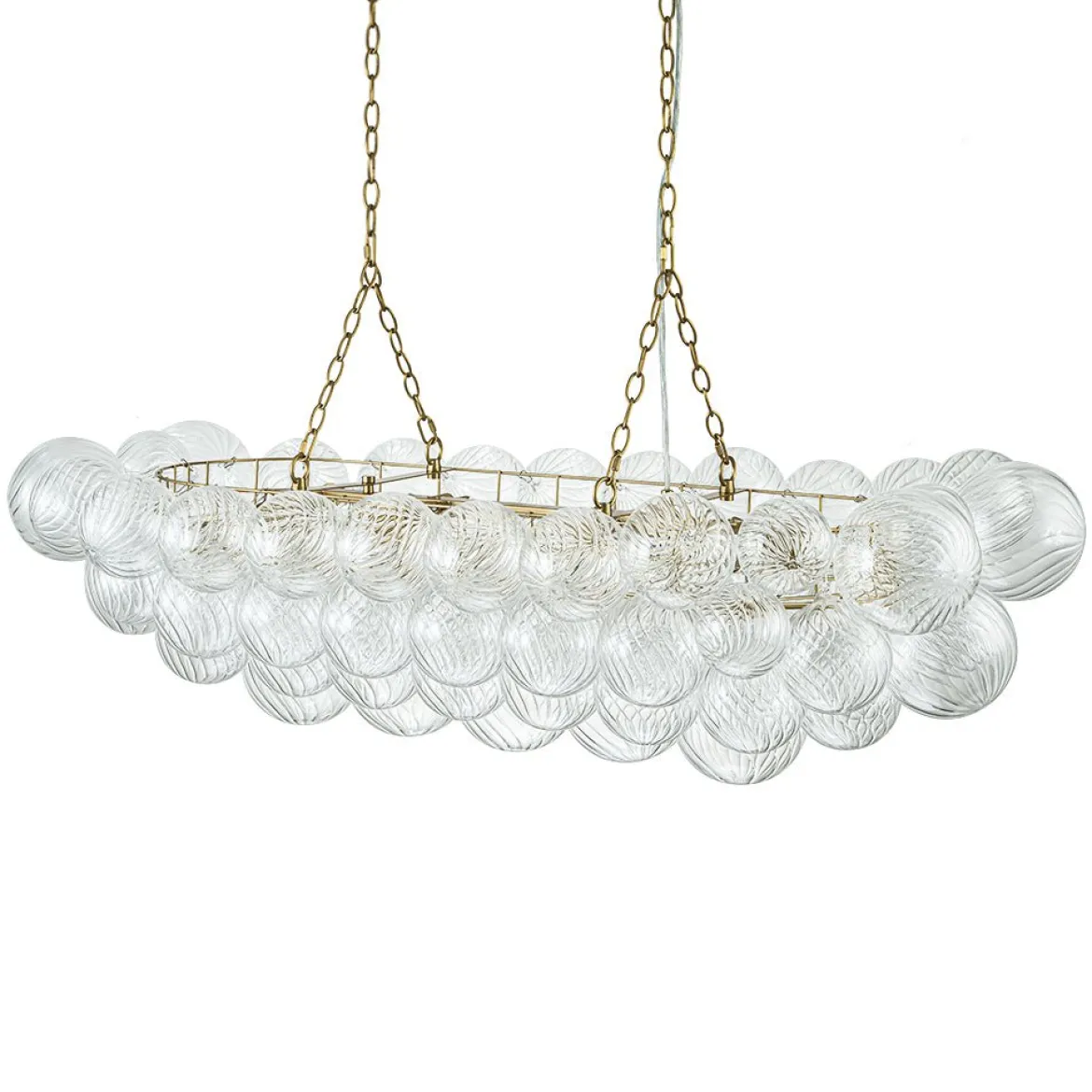 Brass Cluster Ribbed Glass Globe Bubble Linear Chandelier