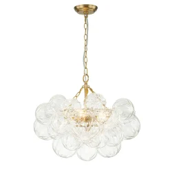Brass Cluster Sculpture Texture Glass Globe Bubble Chandelier