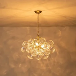 Brass Cluster Sculpture Texture Glass Globe Bubble Chandelier
