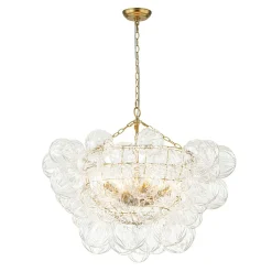 Brass Cluster Sculpture Texture Glass Globe Bubble Chandelier