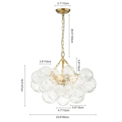 Brass Cluster Sculpture Texture Glass Globe Bubble Chandelier