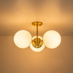Brass Daisy 3-Light Opal Glass Globe Semi Flush Light