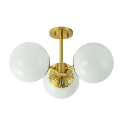 Brass Daisy 3-Light Opal Glass Globe Semi Flush Light