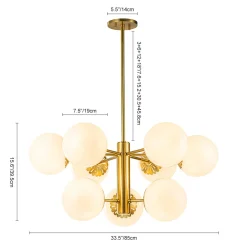 Brass Daisy Tiered Opal Glass Globe Sputnik Chandelier