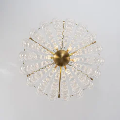 Brass Draped Ribbed Glass Bubble Round Pendant Chandelier