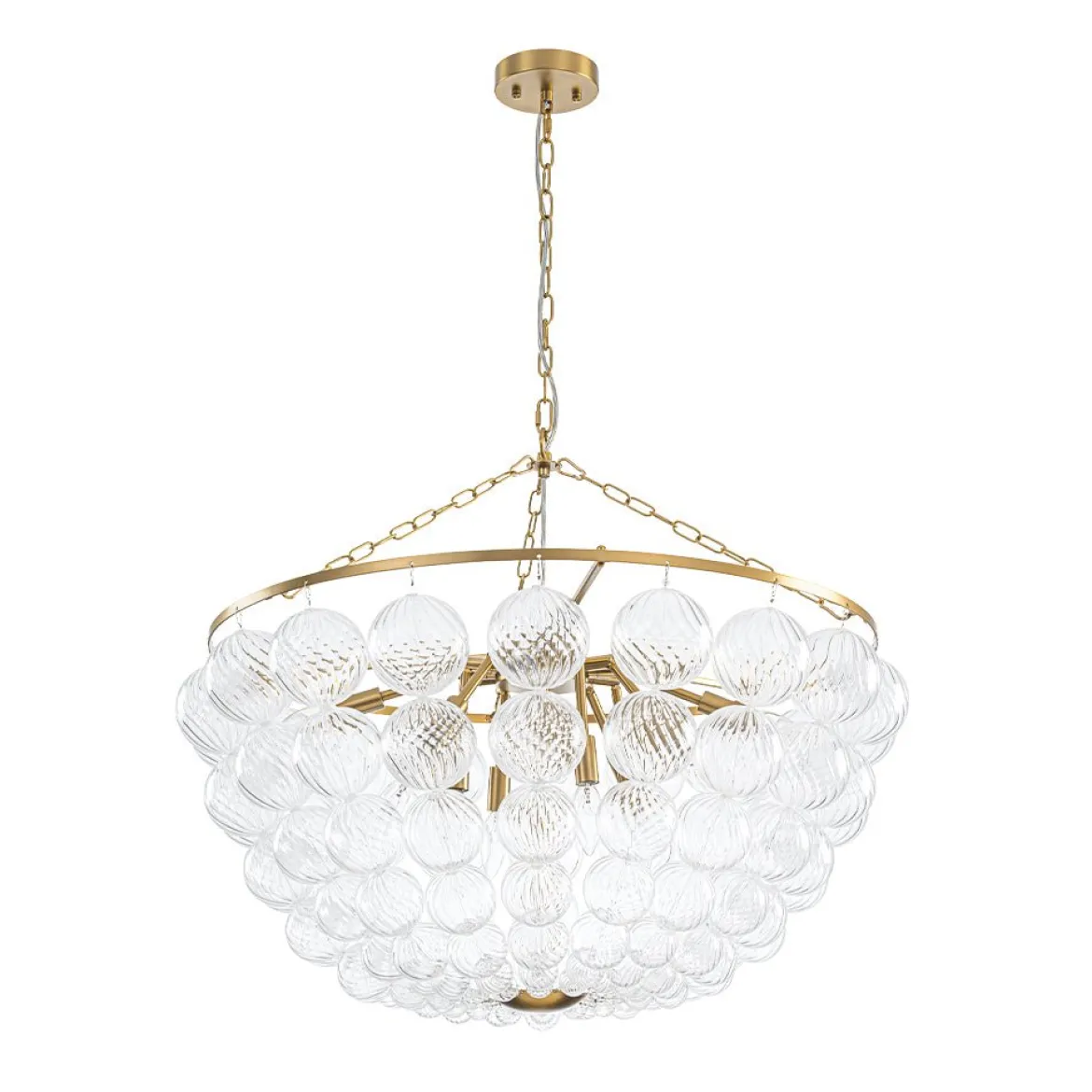 Brass Draped Ribbed Glass Bubble Round Pendant Chandelier
