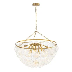 Brass Draped Ribbed Glass Bubble Round Pendant Chandelier