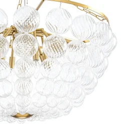 Brass Draped Ribbed Glass Bubble Round Pendant Chandelier