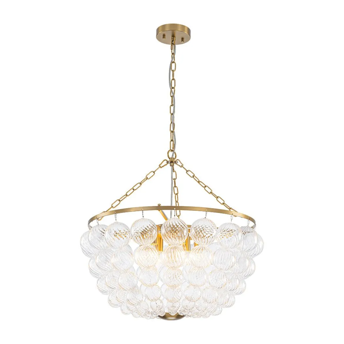 Brass Draped Ribbed Glass Bubble Round Pendant Chandelier