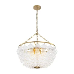Brass Draped Ribbed Glass Bubble Round Pendant Chandelier