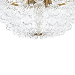 Brass Draped Ribbed Glass Globe Round Semi Flush Chandelier