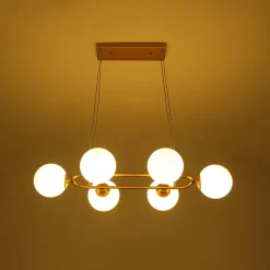 Brass Frosted White Glass Bubble Oval Ring Island Chandelier