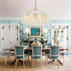 Brass Halo Ribbed Glass Globe Bubble Ring Chandelier