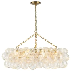 Brass Halo Ribbed Glass Globe Bubble Ring Chandelier