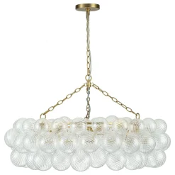 Brass Halo Ribbed Glass Globe Bubble Ring Chandelier