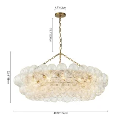 Brass Halo Ribbed Glass Globe Bubble Ring Chandelier