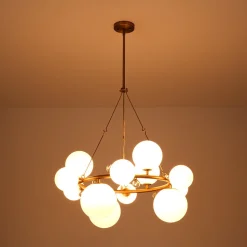 Brass Halo Shine Opal Glass Bubble Ring Chandelier