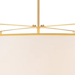 Brass Large White Fabric Drum Cage Chandelier