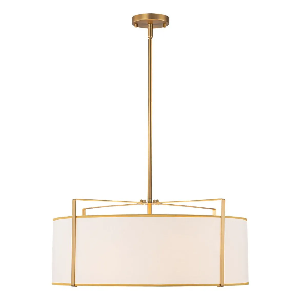 Brass Large White Fabric Drum Cage Chandelier