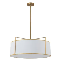 Brass Large White Fabric Drum Cage Chandelier