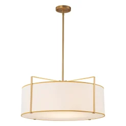 Brass Large White Fabric Drum Cage Chandelier