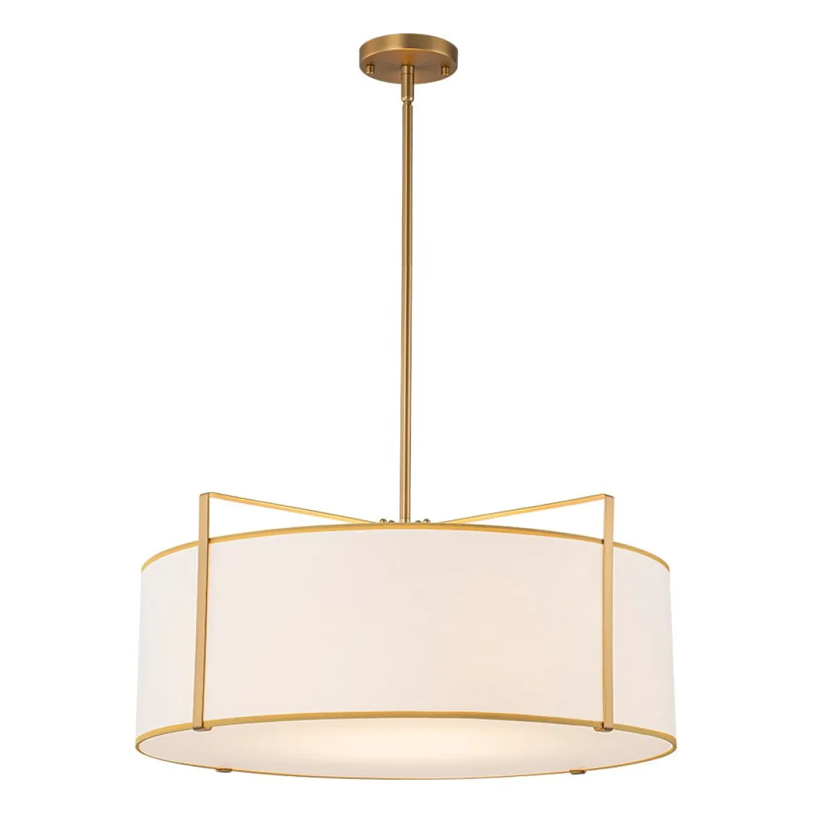 Brass Large White Fabric Drum Cage Chandelier