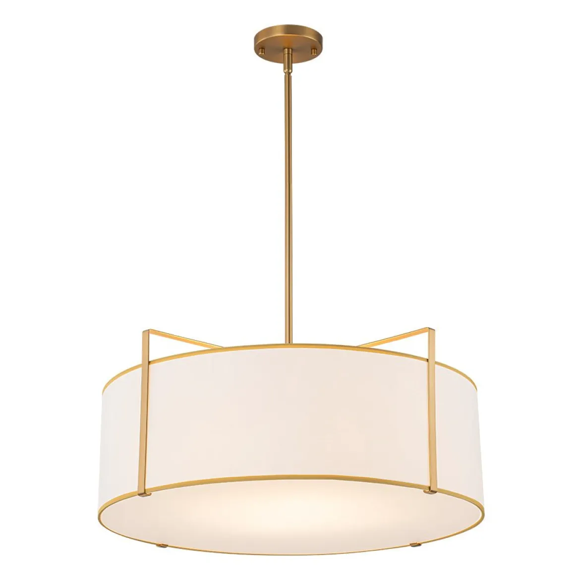 Brass Large White Fabric Drum Cage Chandelier
