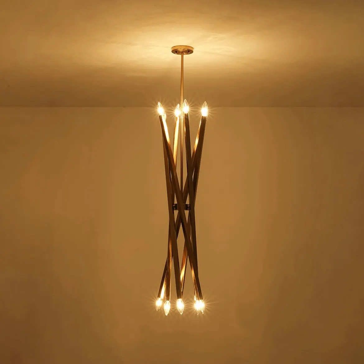 Brass 12-Light Adjustable Linear Rod Sputnik Chandelier