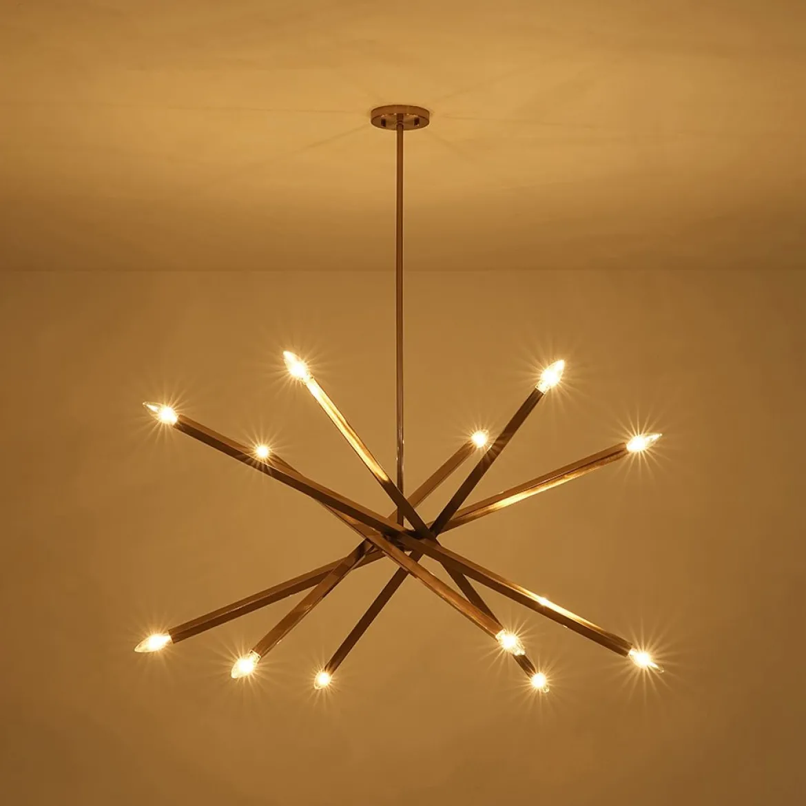 Brass 12-Light Adjustable Linear Rod Sputnik Chandelier