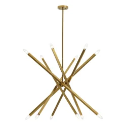 Brass 12-Light Adjustable Linear Rod Sputnik Chandelier