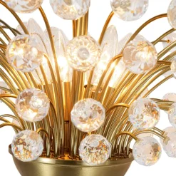 Brass 4-Light Bloom Bouquet Crystal Starburst Semi Flush Mount