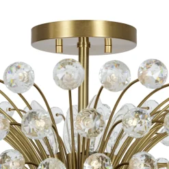 Brass 4-Light Bloom Bouquet Crystal Starburst Semi Flush Mount
