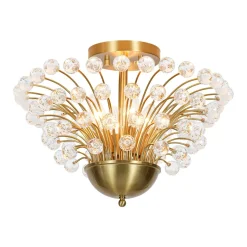 Brass 4-Light Bloom Bouquet Crystal Starburst Semi Flush Mount