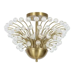 Brass 4-Light Bloom Bouquet Crystal Starburst Semi Flush Mount