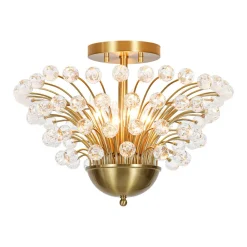 Brass 4-Light Bloom Bouquet Crystal Starburst Semi Flush Mount