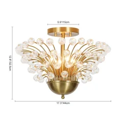Brass 4-Light Bloom Bouquet Crystal Starburst Semi Flush Mount