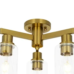 Brass 3-Light Clear Glass Cylinder Semi Flush Mount