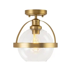 Brass 1-Light Clear Glass Sphere Globe Semi-Flush Mount